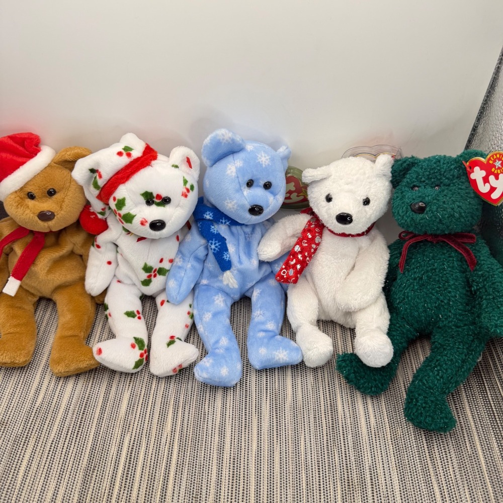 Ty Beanie Babies Holiday Teddy Bear Lot 1997-2001 Christmas Vintage Plush Set 5p